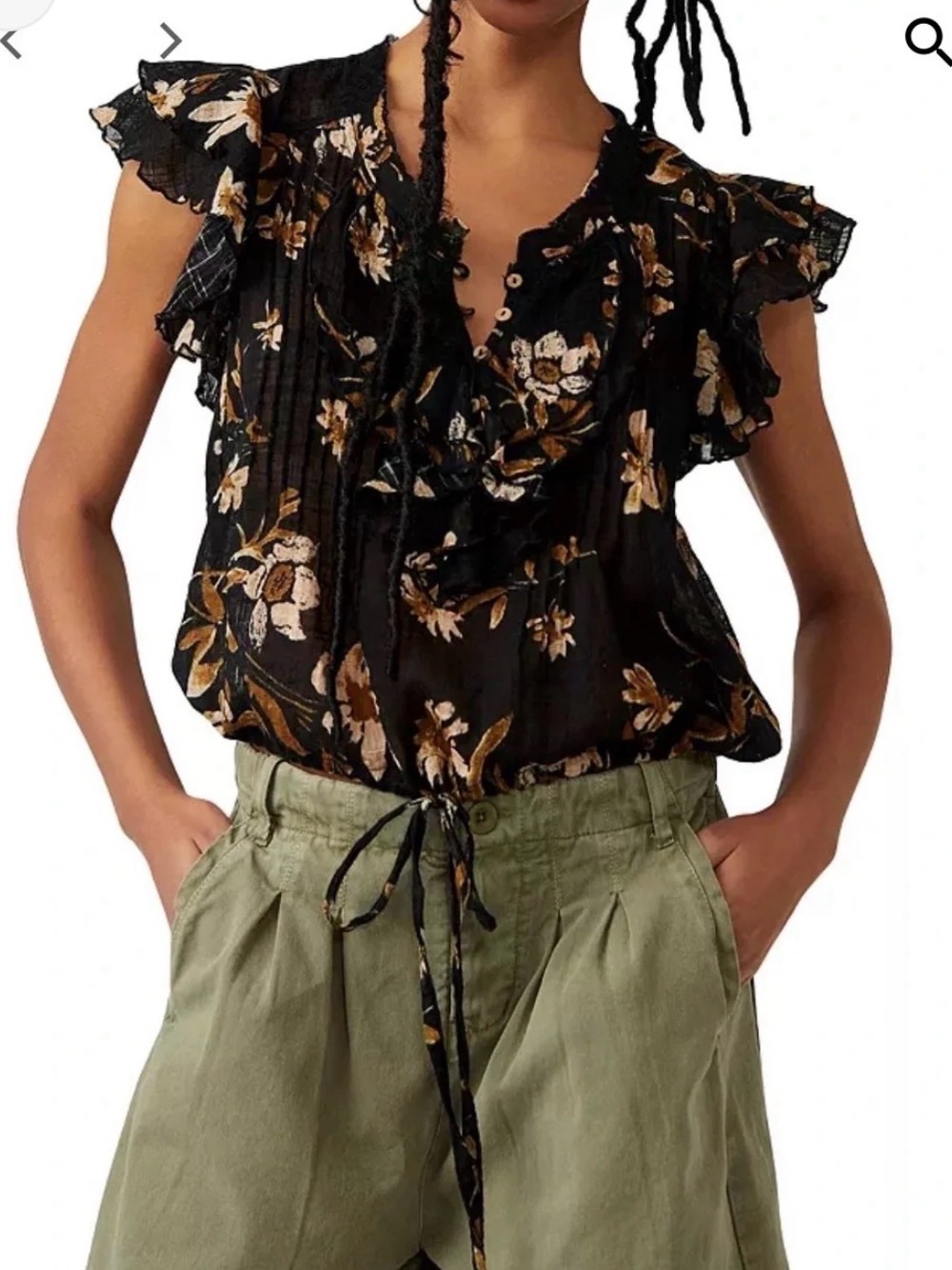 Free People FP One Naya Sheer Floral Ruffled Sleeve Women’s Top Size Small
